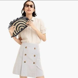 j. crew factory button front navy & white striped seersucker mini skirt Sz 14